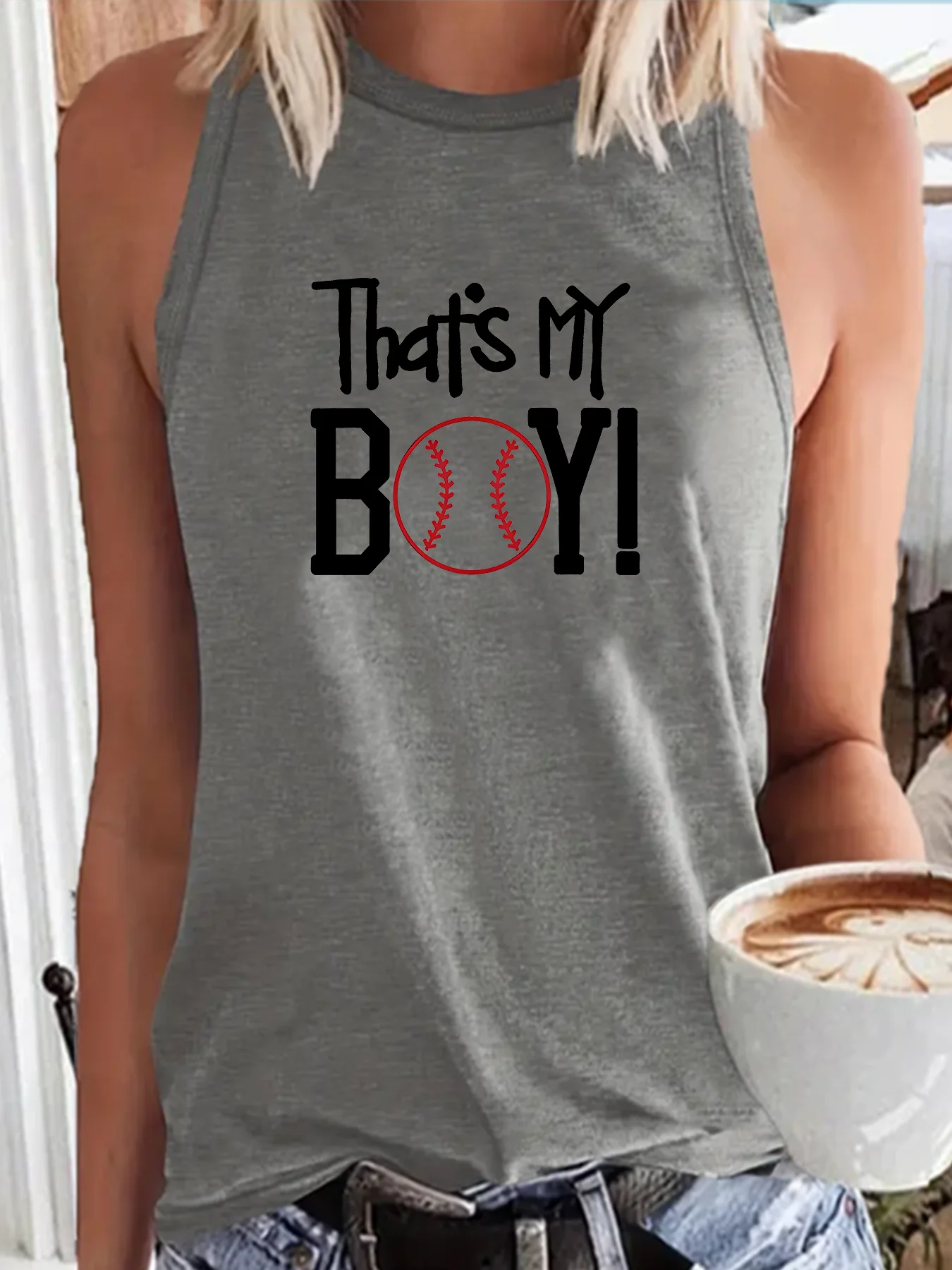 Basketball That's My Boy Letter Print Funny Fashion Funny Sports Women's Tank Top Loose O Neck Sleeveless Casual Tank