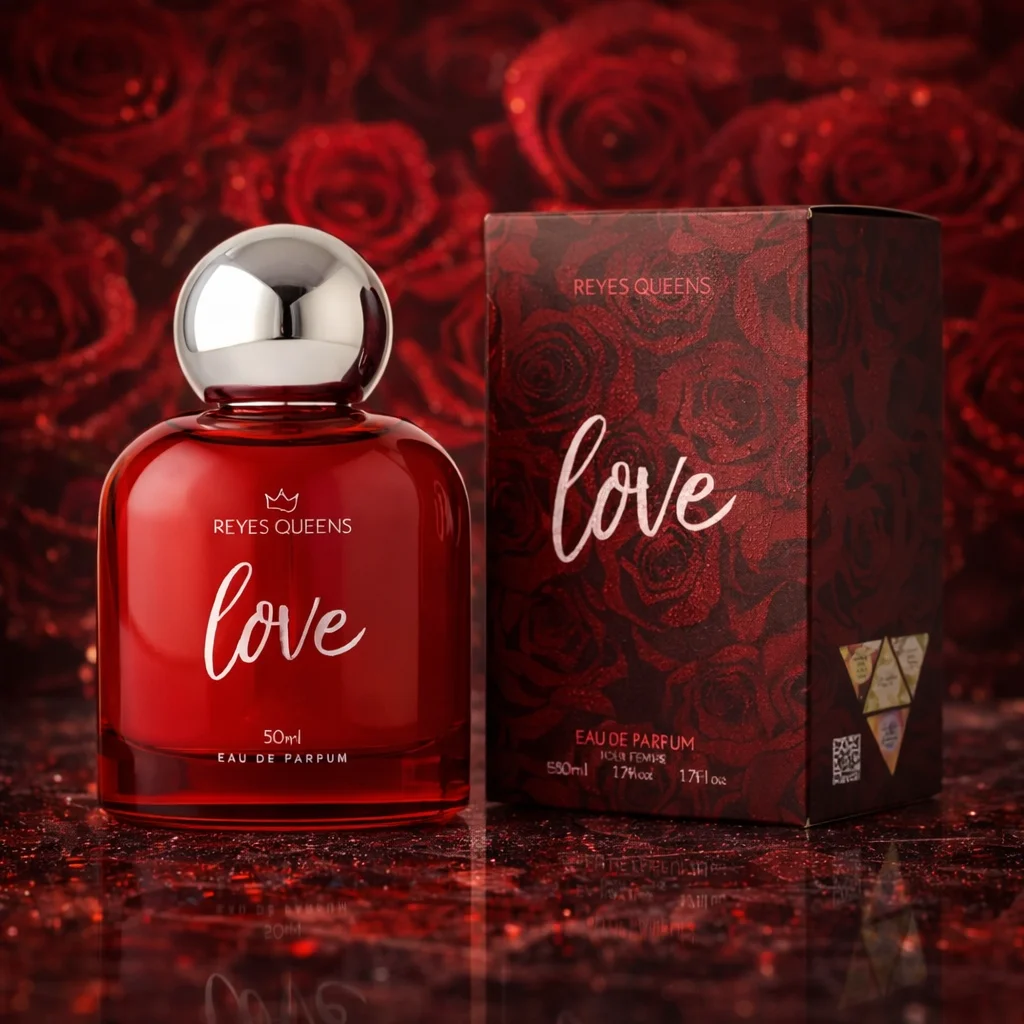 Reyes Queens- Love Eau de Parfum 50 ml. Parfum féminin aux notes florales intenses, aux douces notes de vanille et à une base chaude et sophistiquée, offrant une sensation romantique et enveloppante.