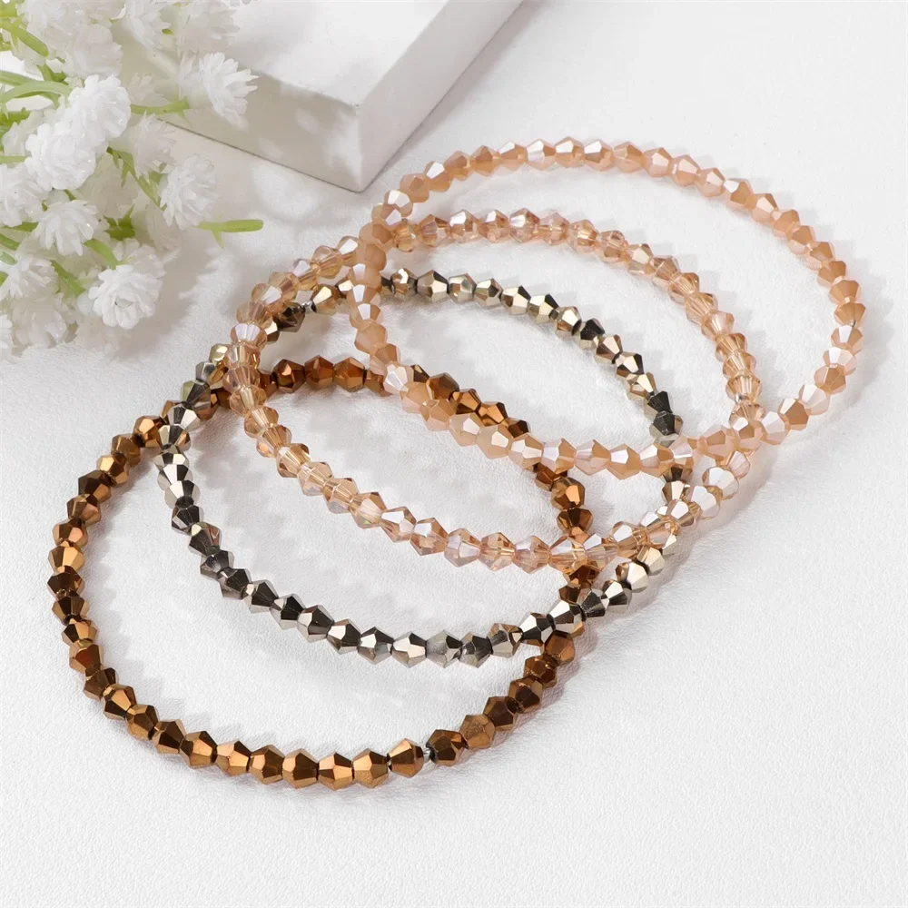 4 pièces/ensemble couleur or perles de cristal Bracelets pour femme fille pierre naturelle autriche cristal verre élastique Bracelet ensemble bijoux