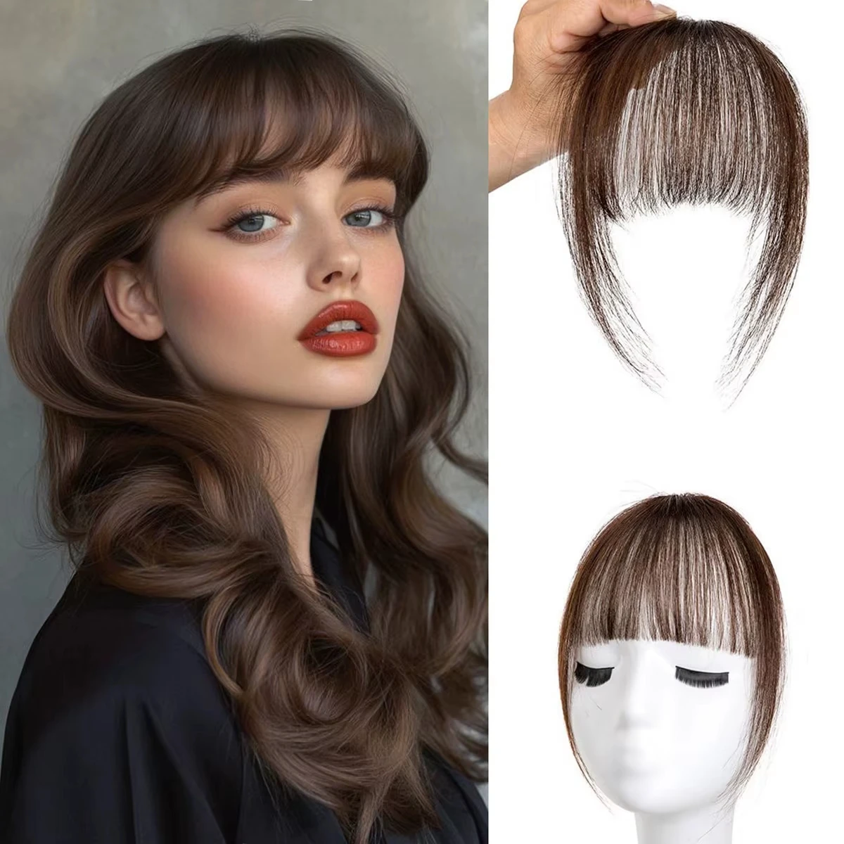 Korean Style Soft Synthetic Air Bangs Fringe Invisible Clip on Hairpiece for Women Chemical Fiber False Frontal Hair Piece