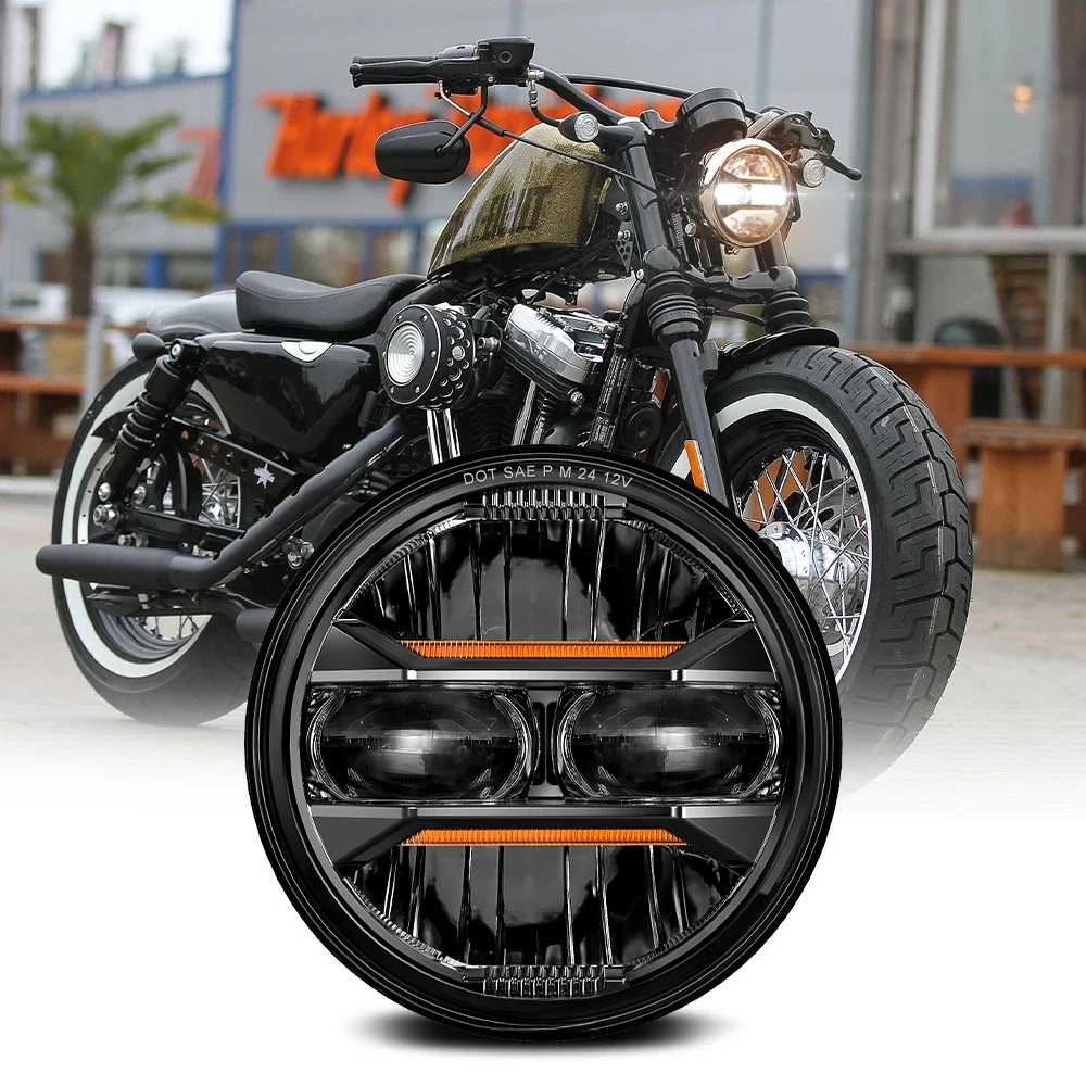 Motorfiets 5.75 Inch LED Koplamp Projector Angel Eyes H4 5 3/4 "Koplamp DRL Richtingaanwijzer Voor Harley Sportster Dyna ijzer 883 - afbeelding 2