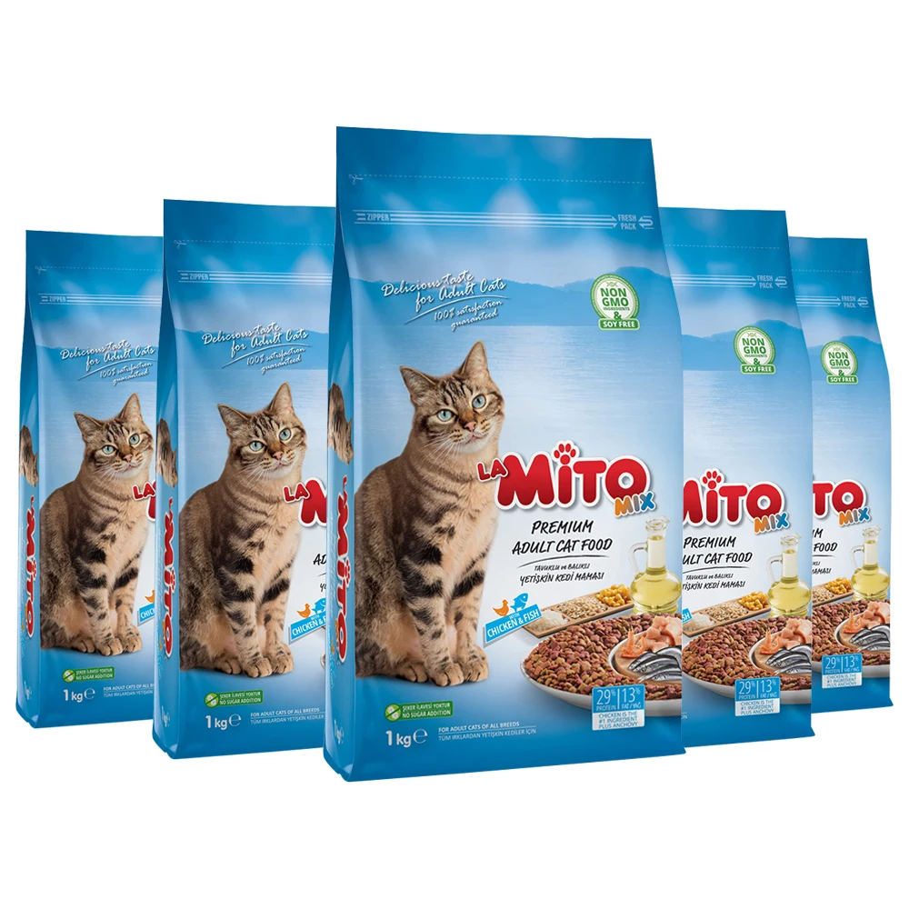 1kg of Mito adult chicken & fish-Sex cat food, 5 pieces