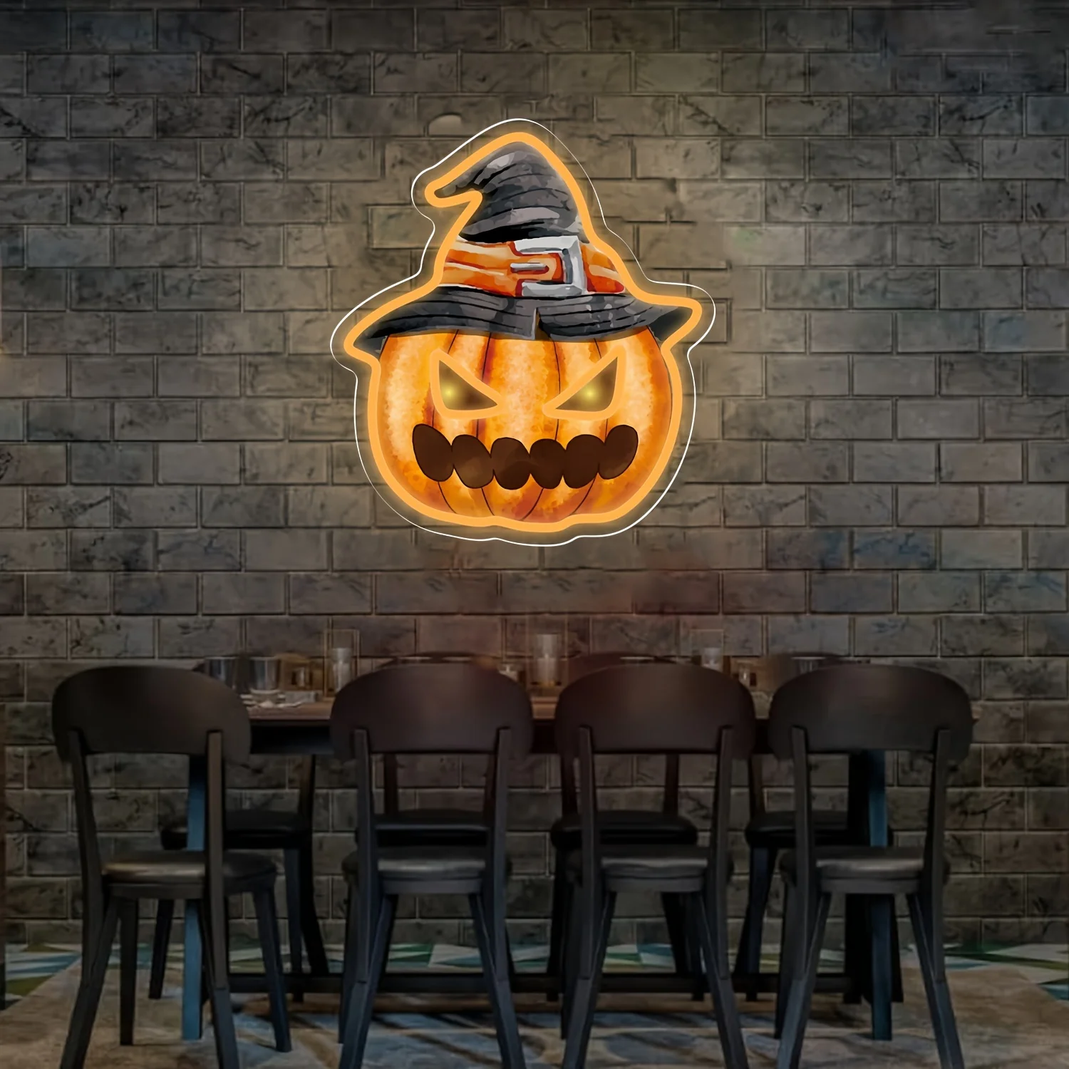 Sombrero Cabeza de calabaza Decoración de luz nocturna de neón de Halloween, fiesta de cumpleaños en el hogar Dormitorio Decoración navideña de Halloween para barra de cerveza