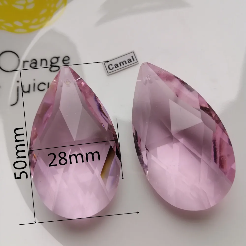 Camal 2PCS 50mm Pink K9 Crystal Teardrop Faceted Chandelier Pendant Prisms Hanging Parts Ornament Fengshui Xmas Craft SunCatcher