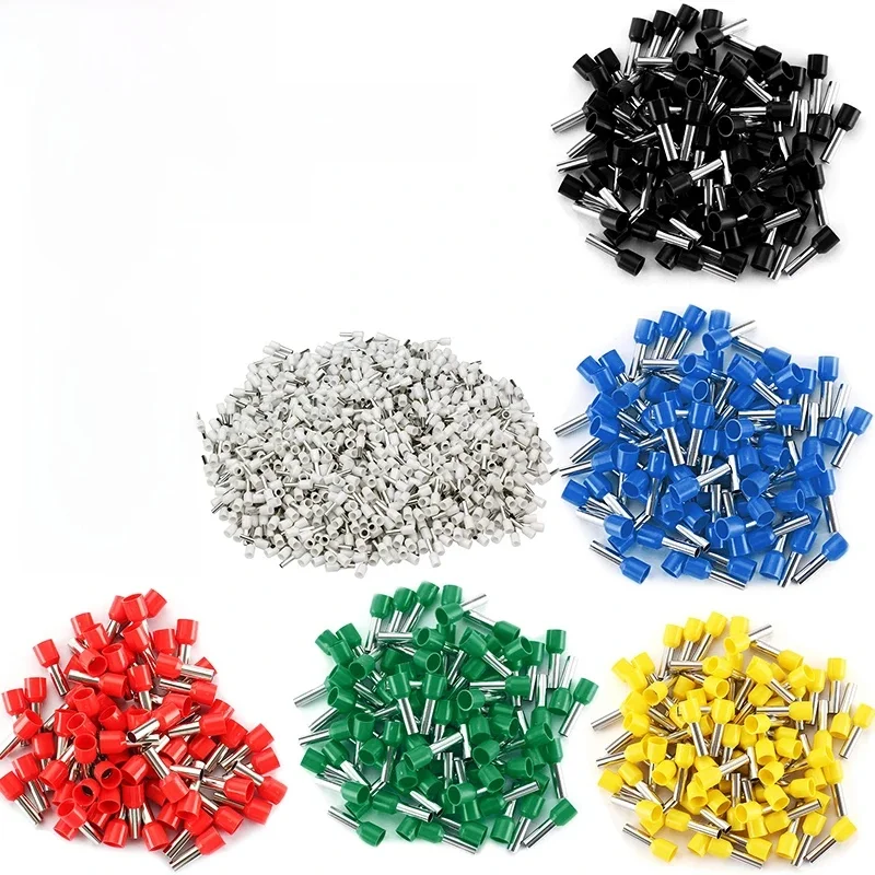 Connecteurs de virole de fil de pression tubulaire isolés, connecteur de type broche, E0508, 100, 1008, 1508, 7508, 2508 pièces par paquet