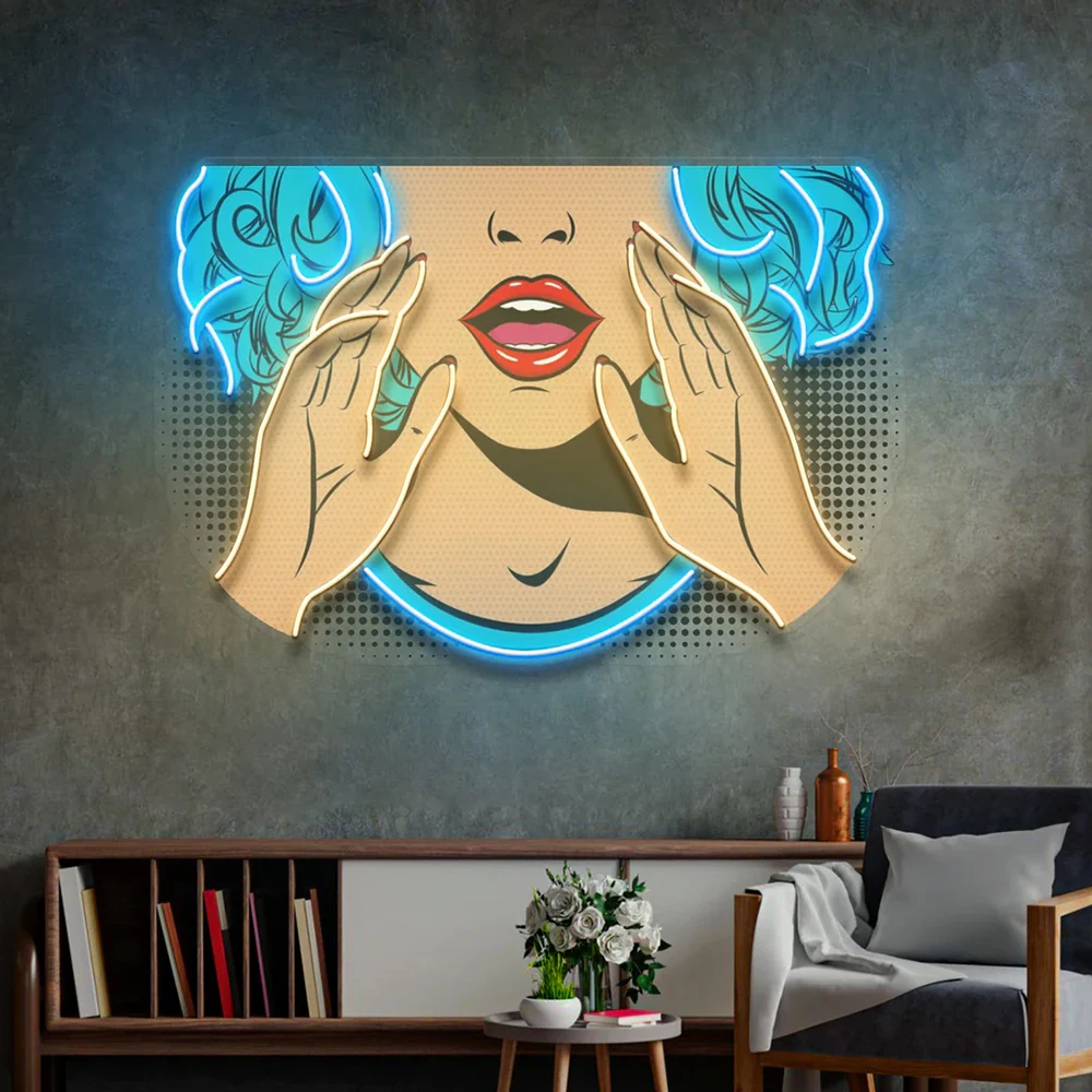 Women Art Neon Sign UV Print Cartoon Girl Neon Comic Book Home Decor Wall Hanging Pop Art Bar Beauty Salon Wall Decor