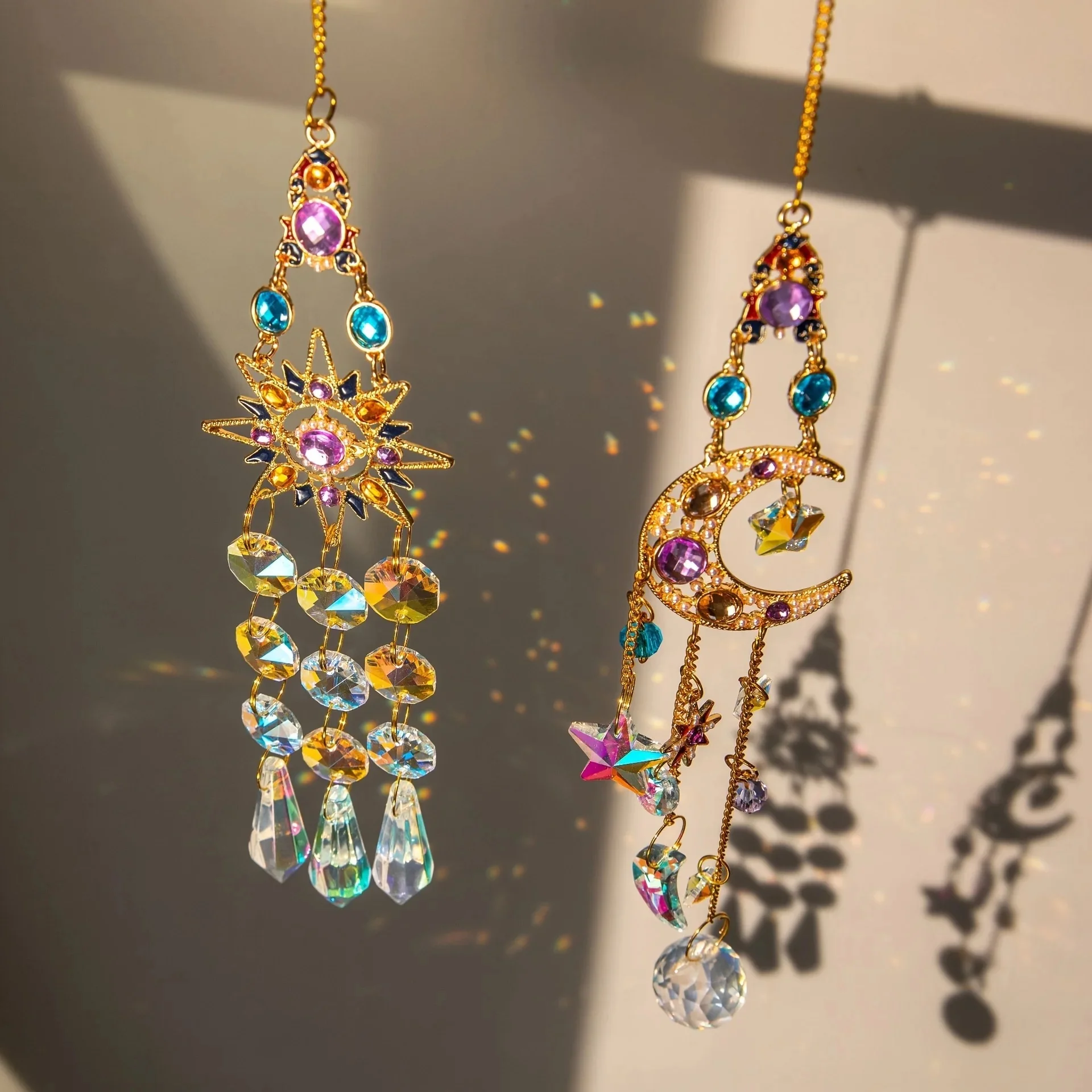 1pc Suncatcher met kristallen, kleurrijke kristallen zon maan Suncatcher venster hangend voor tuin tuin patio buiten decor - afbeelding 2