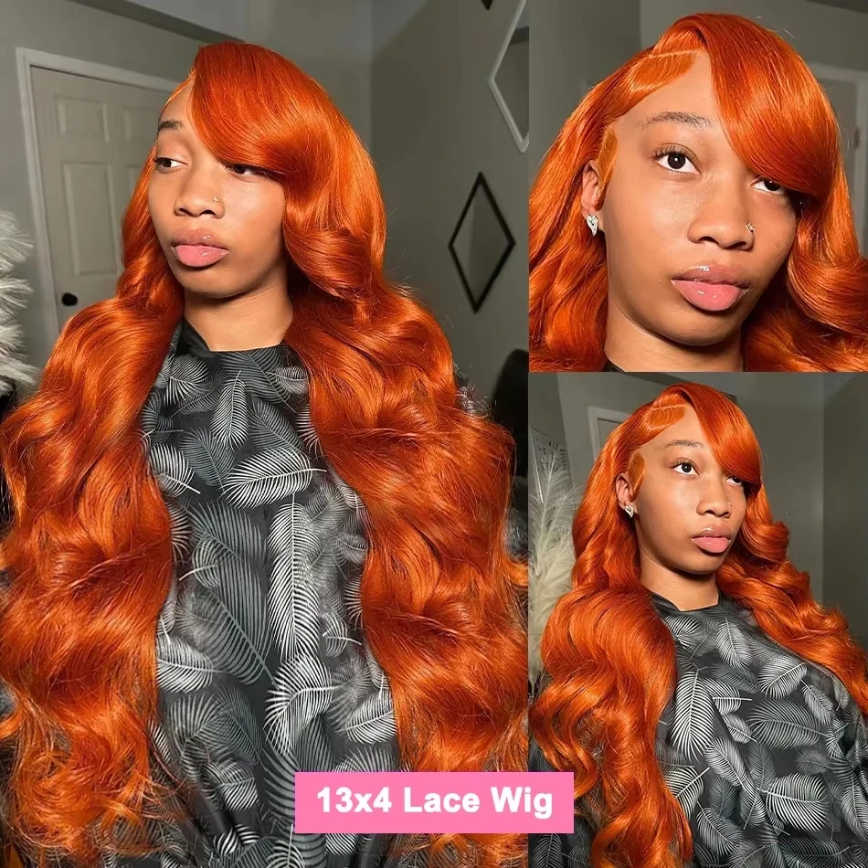 Pre Plucked Orange Ginger Lace Front Colored Human Hair Wigs Body Wave 13x6 HD Lace Frontal Wig Loose Wave Transparent Lace Wig