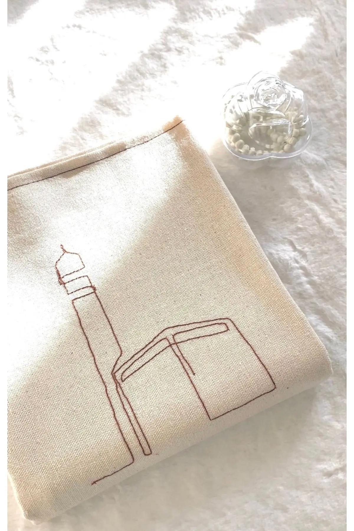 Minimal Kaaba Embroidered Linen Seccade Prayer-Dair Gift Bag Secretade