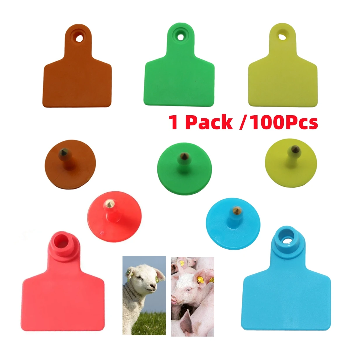 1 Pack/100Pcs TPU Farm Animal Ear Tags without Numbers Sheep Pig Calf Identification Number Plates with Copper Round Earrings view 2