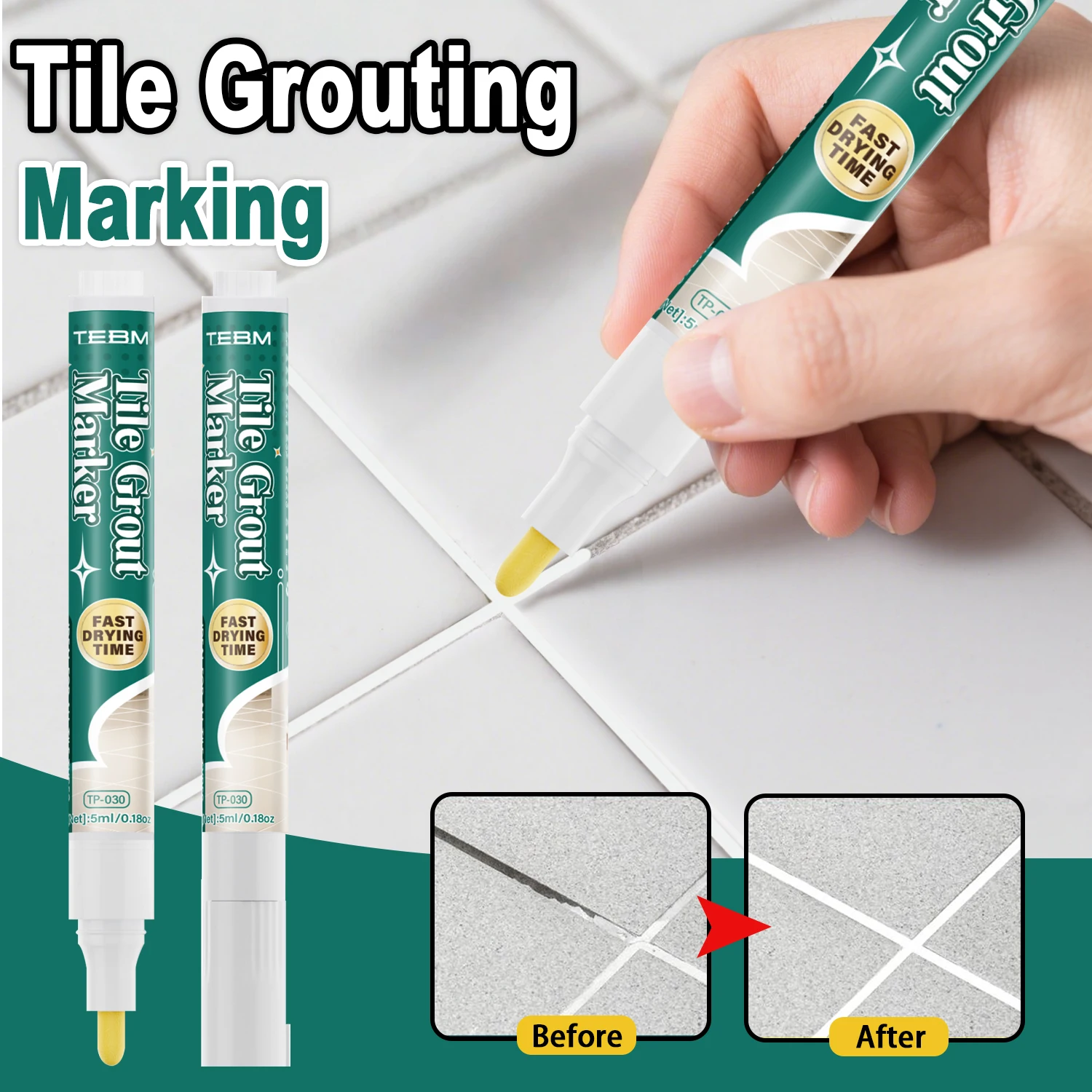 

Tile Grout Pen Quick Dry Home Repair Tool for Bathroom Kitchen Tiles Whitening Grout Marker to Revive Old Grout