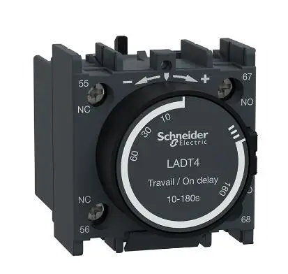 

LADT4 LAD-T4 Time delay auxiliary contact block, TeSys D, 1NO + 1NC, on delay 10-180 s, front mounting, screw terminals