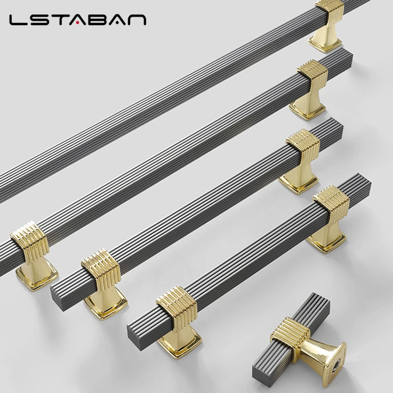 Fashion Euro Black Gold Cabinet Pulls Zinc Alloy Kitchen Cabinet Handles Drawer Knobs Furniture Wardrobe Door Lengthen Handles