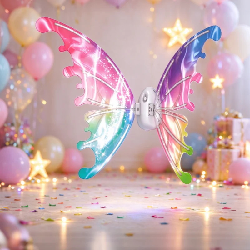 Light Up Electric Fairy Wings for Girls - Moving Butterfly Wings with Music, Sparkly Princess Dress Up Costume for Halloween, Birthday, Xmas Gift  Polyester