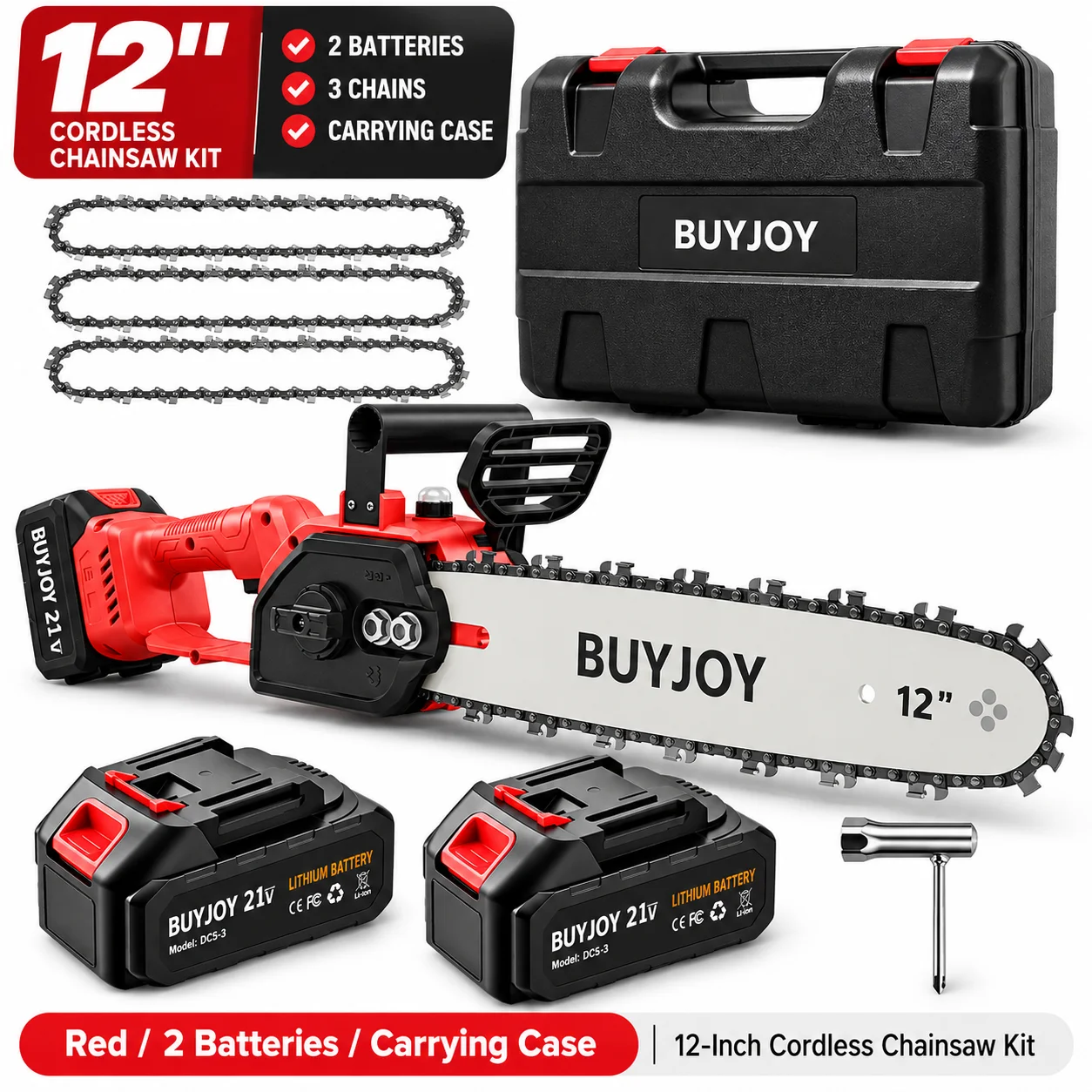 Battery Chainsaw 2 Battery Kit - 12 inch draadloze kettingzaagset, inclusief 2