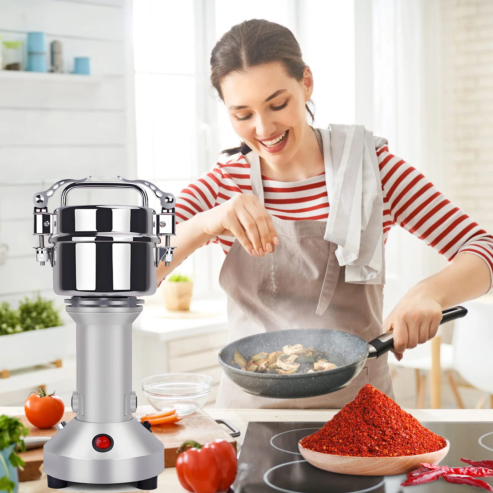 Moulin à Grains Électrique Multifonctionnel en Acier Inoxydable, Broyeur Commercial à Mouvement Oscillant pour Herbes Sèches, Grains, Épices, Céréales, Café