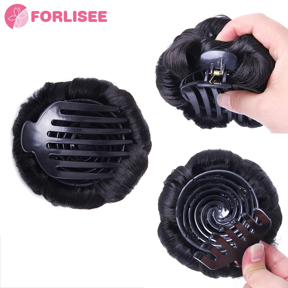 FORLISEE Synthetic Hair Bun Scrunchie Chignon Elastic Band Made Of Hair Clips High Temperture Fiber Hairpiece Ponytail Headwear