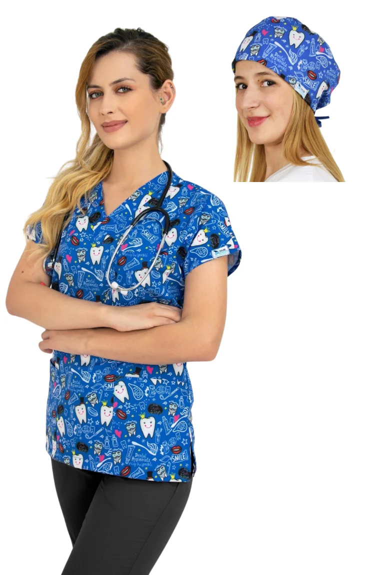 Scrubs Top & Cap, Medical Scrubs Tops,Medical Caps,Medical Bone, Patterned Tops&Caps