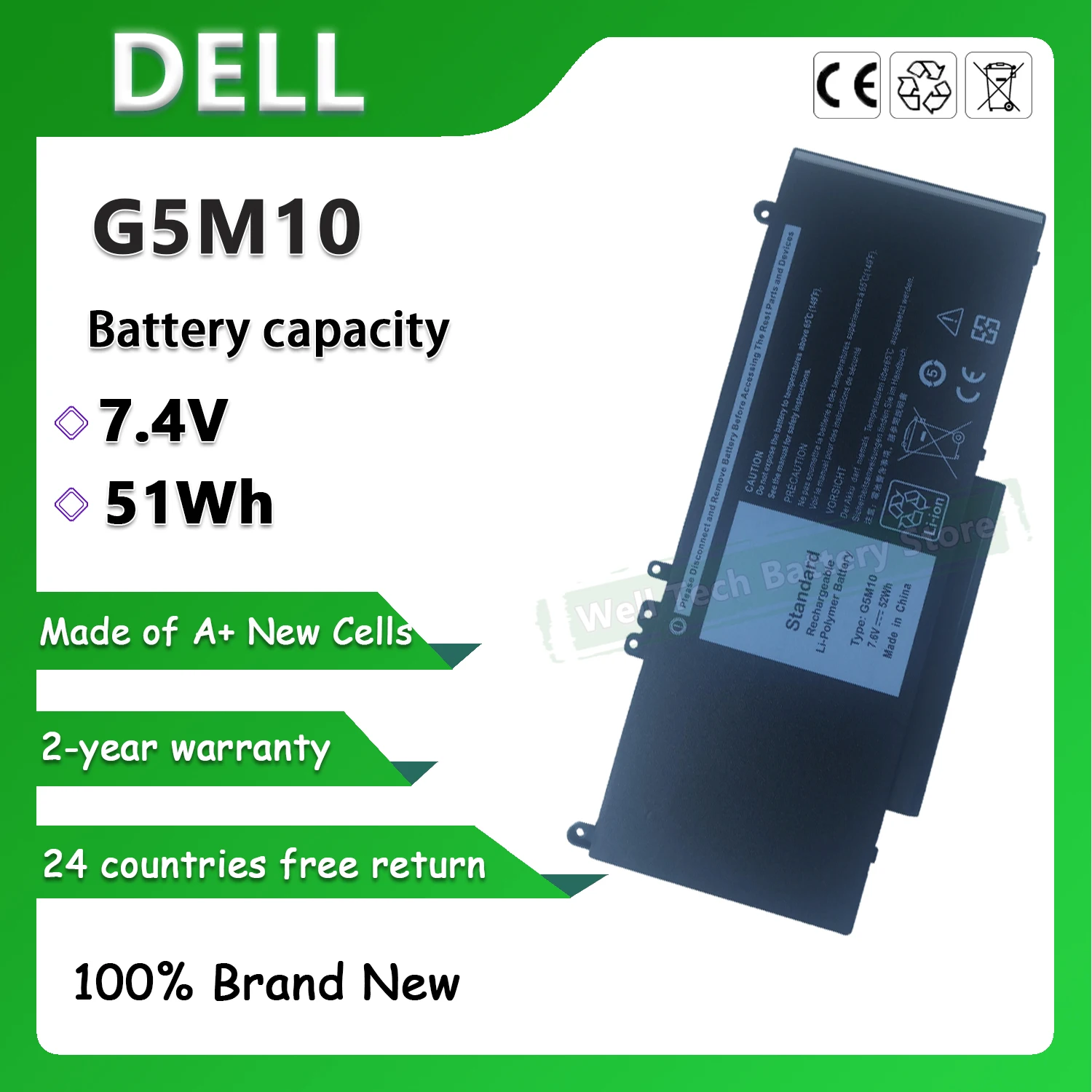 

7,4 В 51 Втч G5M10 Аккумулятор для ноутбука DELL Latitude 3150 Latitude 3160 Latitude E5250 Latitude E5450 Latitude E5550