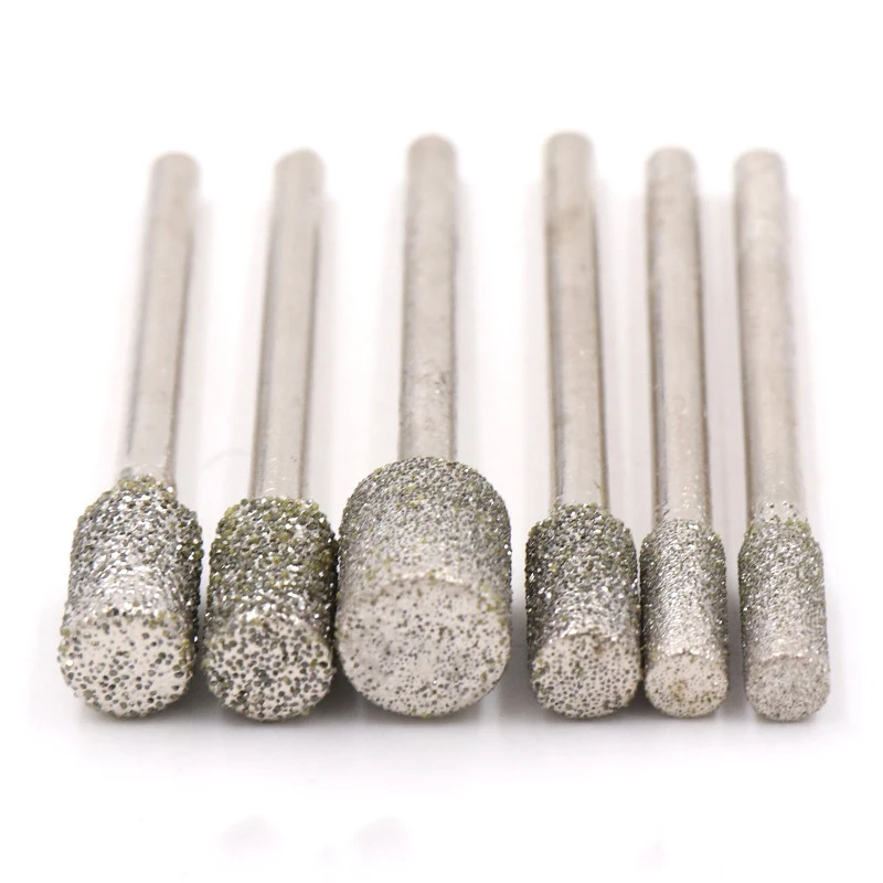 5Pcs 3mm Shank 3mm 4mm 5mm 6mm 8mm #60 grit Cylindrical Type Diamond Head Burr Grinding Engraving Bit for Dremel Rotary Tools