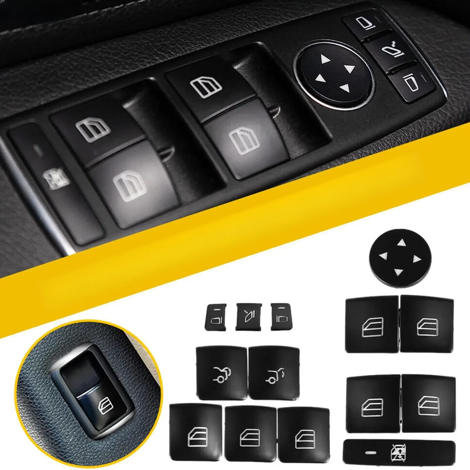 Autocollants de réparation de boutons de commutation de fenêtre, pièces de voiture, pour Mercedes Benz CLA 180 200 GLA 180 200 2013 2014 2015 2016 2017 2018 2019 14x