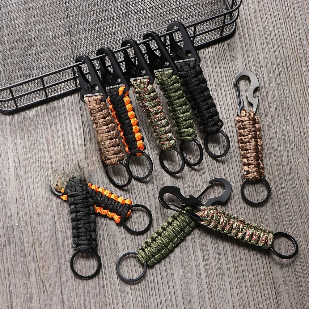 Outdoor Schlüsselbund Ring Camping Karabiner Militär Paracord Schnur Seil Camping Überleben Kit Notfall Knoten Flaschenöffner Werkzeuge
