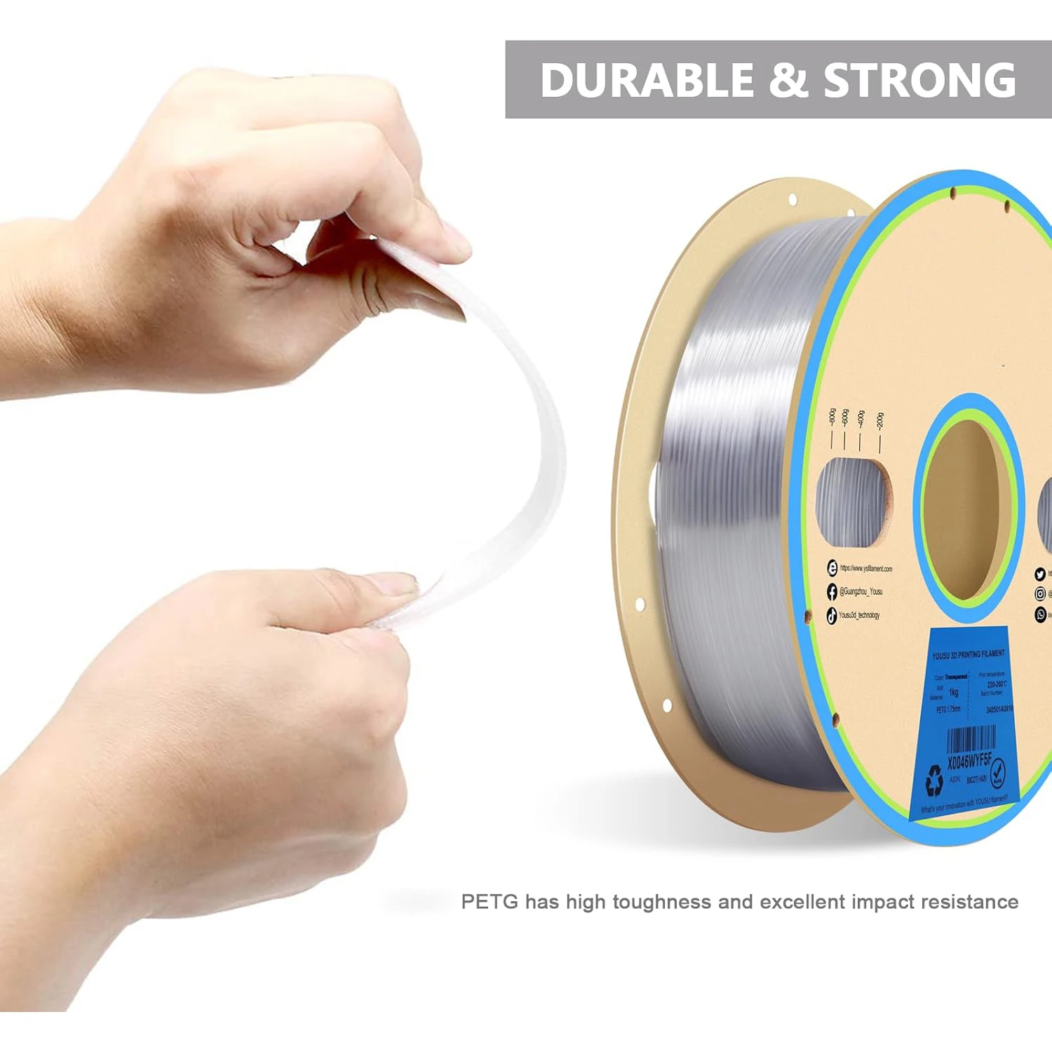 PETG Skin Color,Black,Gray,Transparent,White,Pink,3D Printer Filament 1.75mm 250g,High Strength,Excellent Layer Adhesion