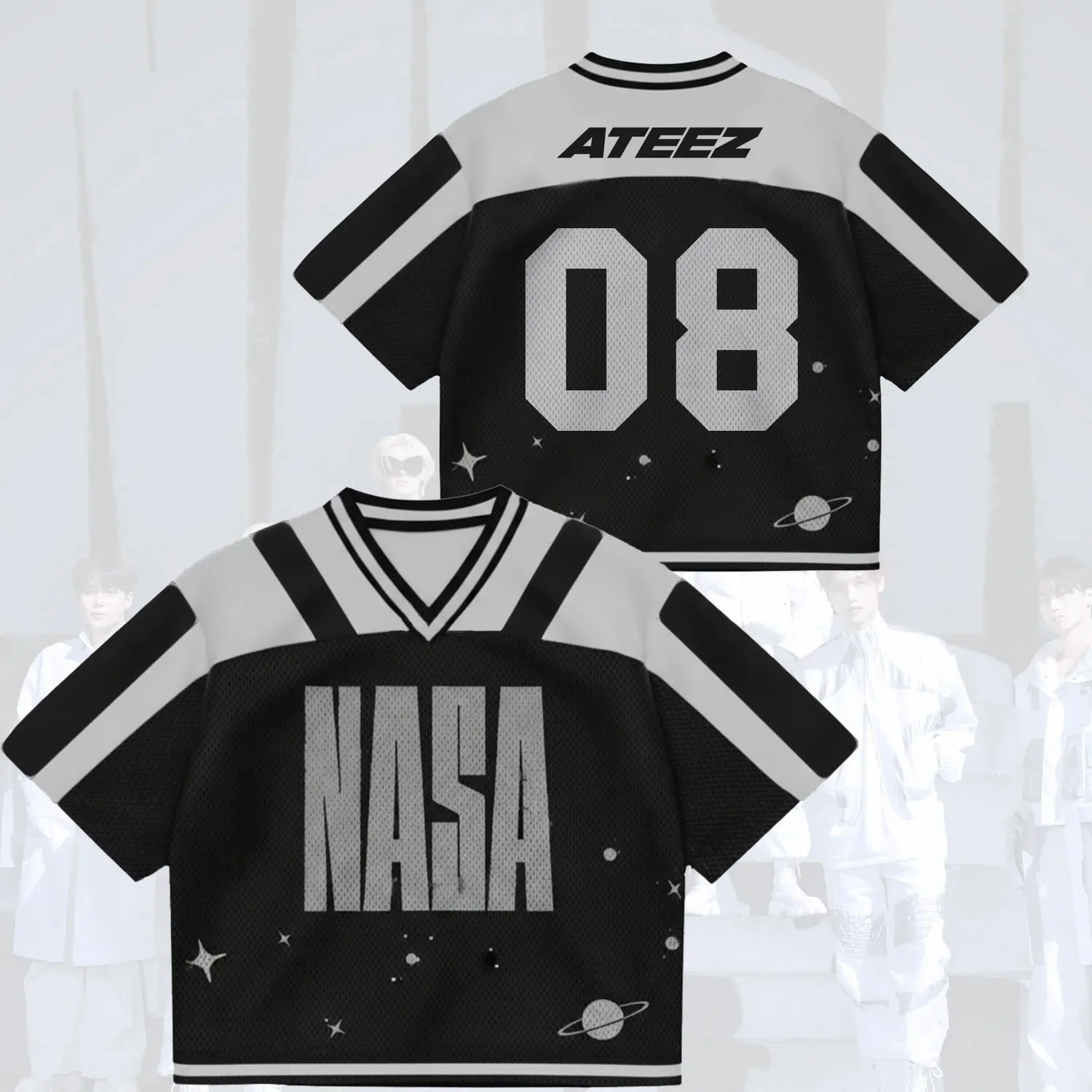 ATEEZ Kpop Jersey Tshirt Short Sleeve Tee NASA Print Planet Star Graphic Sport Hip Hop Streetwear Fan Concert Top For Kid Adult