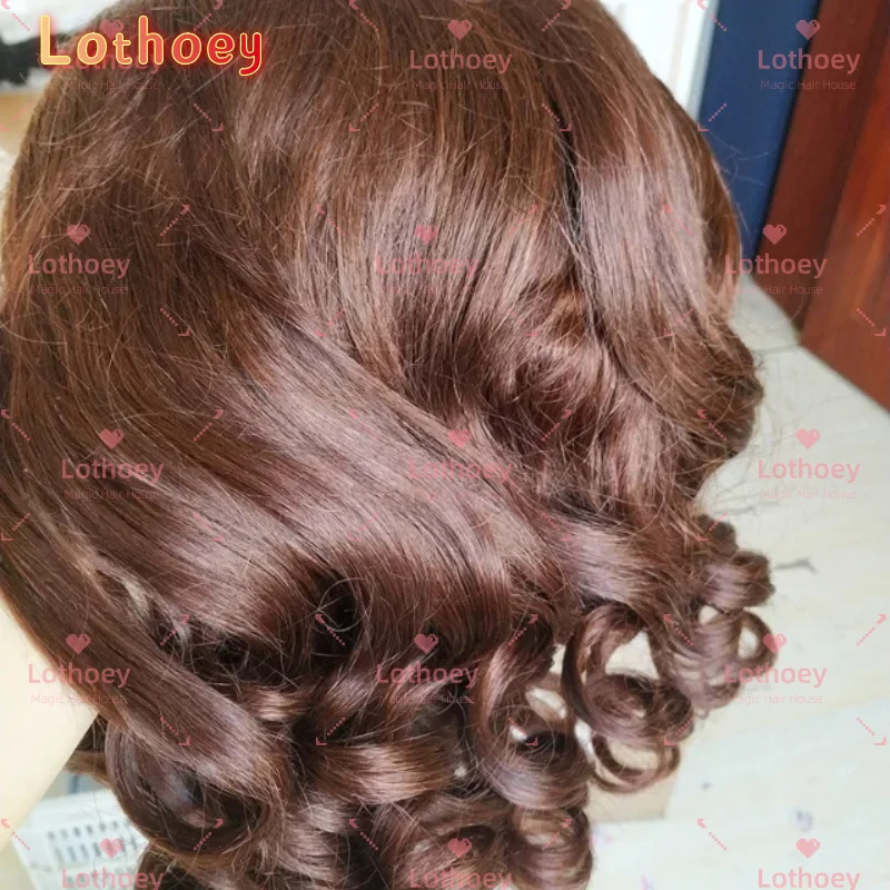 Wig gelombang tubuh coklat keemasan coklat wig rambut manusia wig dasar sutra multi-ukuran kilau alami Cosplay pesta harian Lothoey