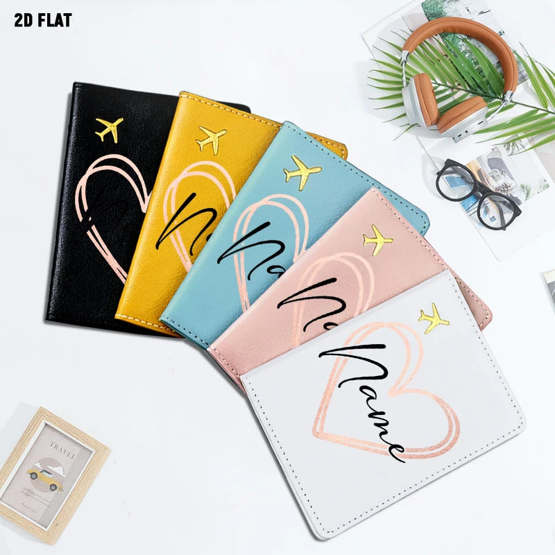 Personalized Passport Cover Featuring a Heart And Airplane Design,  This Minimalist Travel Wallet Is an Ideal Gift for Couples