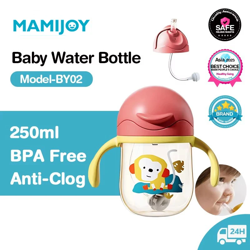 

250ML Baby Water Cups Baby Learning Drinking Cup with Double Handle Flip Lid Leakproof Infants Water Cups Bottle BPA Free