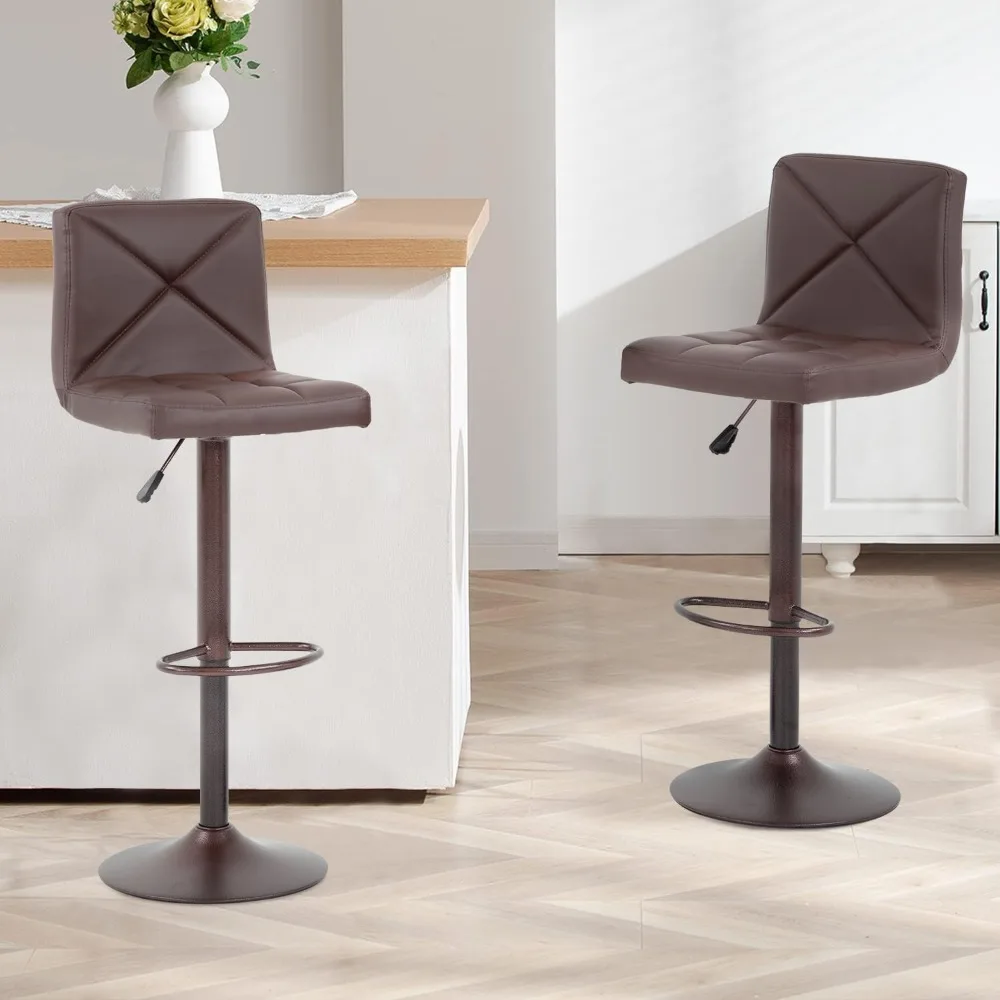 

Bar Stools Set of 2, Counter Height Adjustable Swivel with Backs, PU Leather Bar Stools, Chrome Steel Base, and Built-in Footres