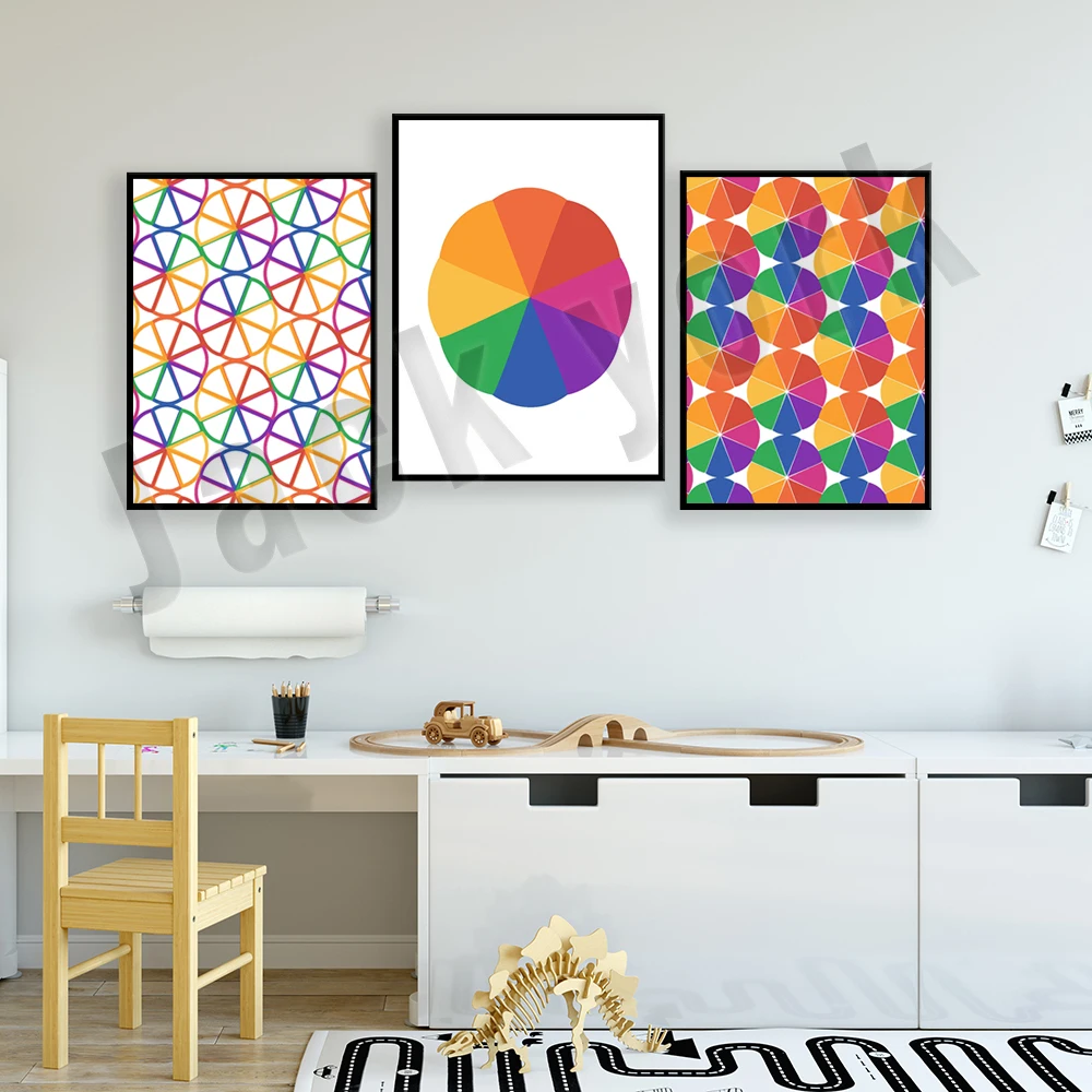 Color Wheel Abstract Aesthetics Canvas Painting Colorful Geometric Wall Art Print Scandinavian Poster Nordic Picture Decor