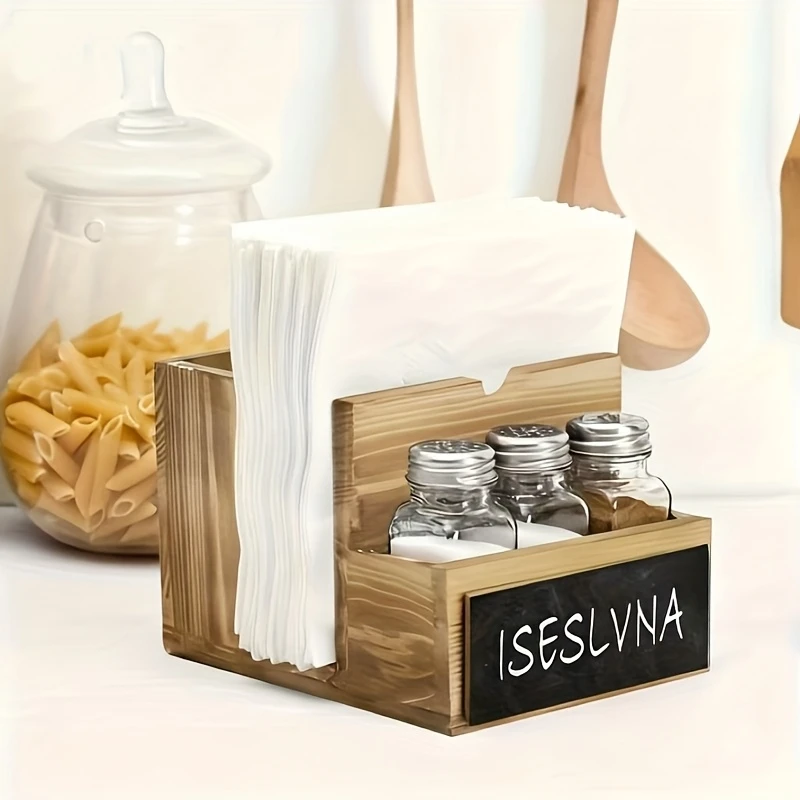 Serviettenhalter im Landhausstil, Papierserviettenspender, Esstisch, Küche, Restaurant-Küchen-Gewürz-, Messer- und Gabel-Aufbewahrungsbox, Holz-Serviettenhalter, Aufrechter Restaurant-Papierständer,