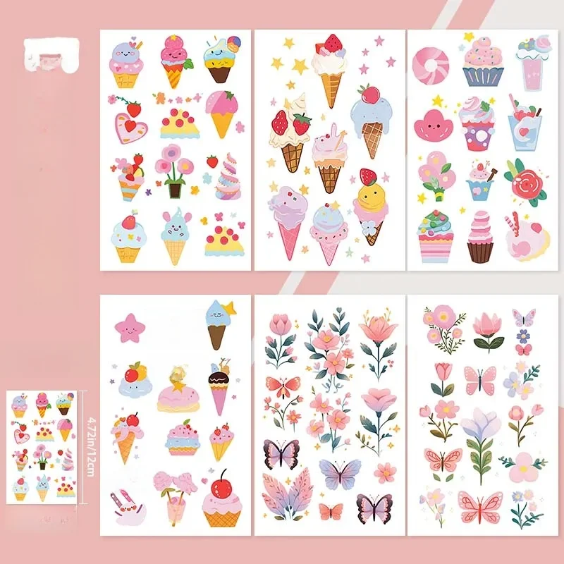 Autocollants Temporaires Colorés en Forme de Crème Glacée pour Poignet, Faux Tatouage Temporaire, Résistants à l'Eau et Durable, 6 Pièces