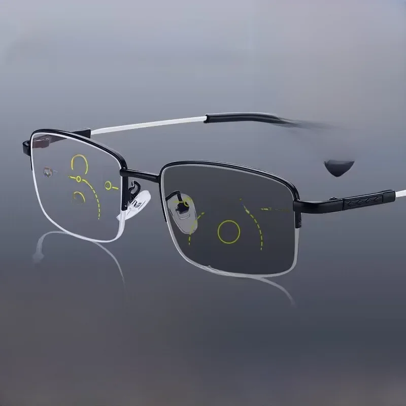 Pamięć stop tytanu przejście słońca fotochromowe progresywne okulary do czytania mężczyźni blokujące niebieskie światło wieloogniskowe okulary do czytania dla starczowzroczności — zdjęcie 2