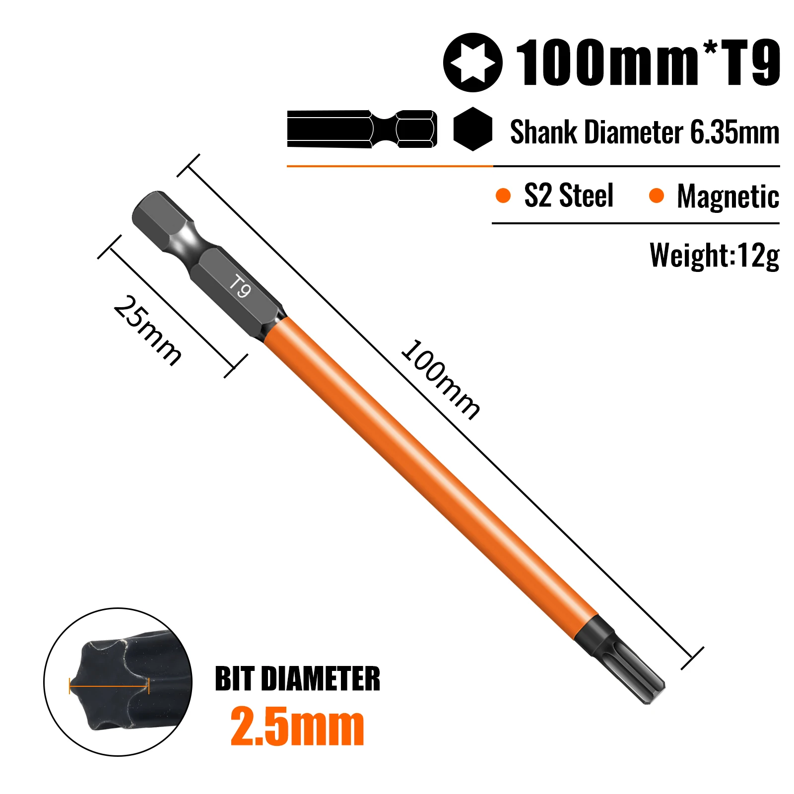 Torx-schroevendraaierbitsset Individuele bits T5-T40 75/100/150 mm lengtes Sterk magnetisme Hoge hardheid S2 gelegeerd staal 1/4 zeskantschacht