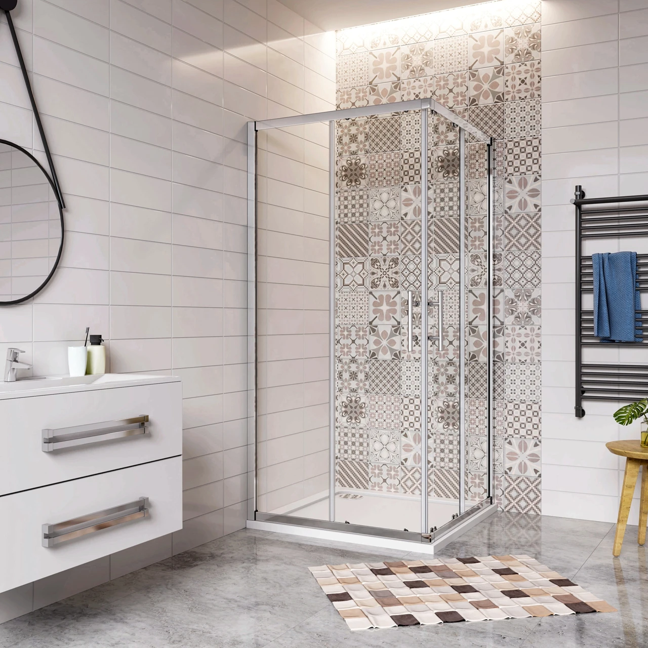 Box Doccia Angolare 70 76 80 90 100 110 120 cm H.195 cm Doppie Porte Scorrevoli in Vetro 6mm Temperato Anticalcare Trasparente e Telaio Cromo Lucido