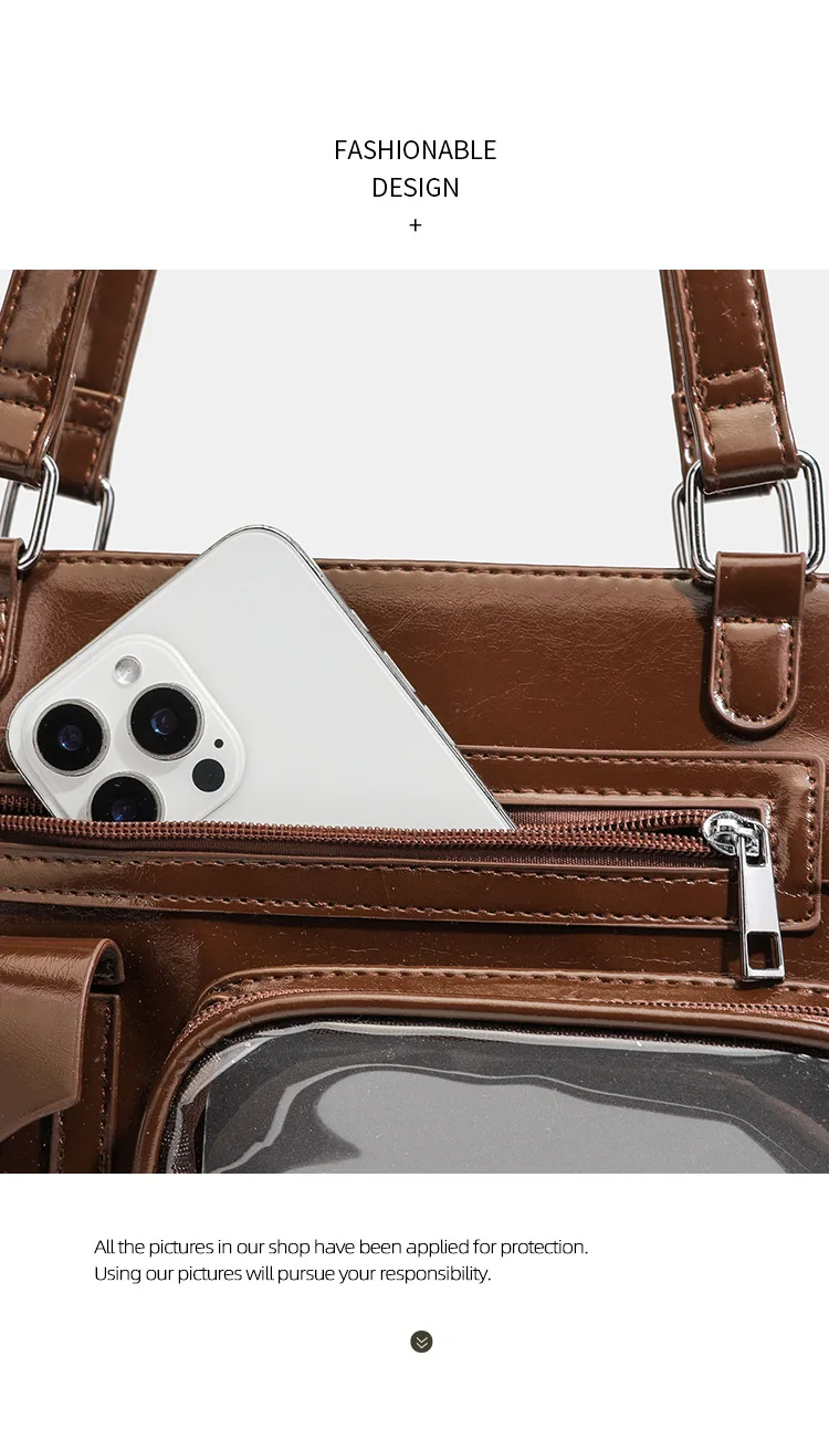 2026 Vintage Motorcycle Ita Bag Women Dark Plaid Large Capacity Commute Shoulder Crossbody Bag Transparent Window Anime Pin Disp