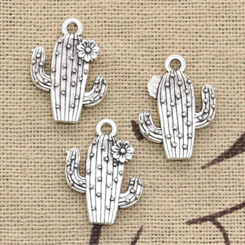 20 sztuk Charms kwiat pustynny kaktus 20x15mm antyczny brąz srebrny kolor wisiorki dokonywanie ręcznie robione tybetańskie znalezienie DIY biżuteria — zdjęcie 2