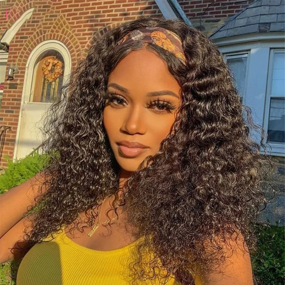 Human Hair Headband Wig Kinky Curly Full Machine Made Brazilian Remy Human Hair Wigs For Women 150%