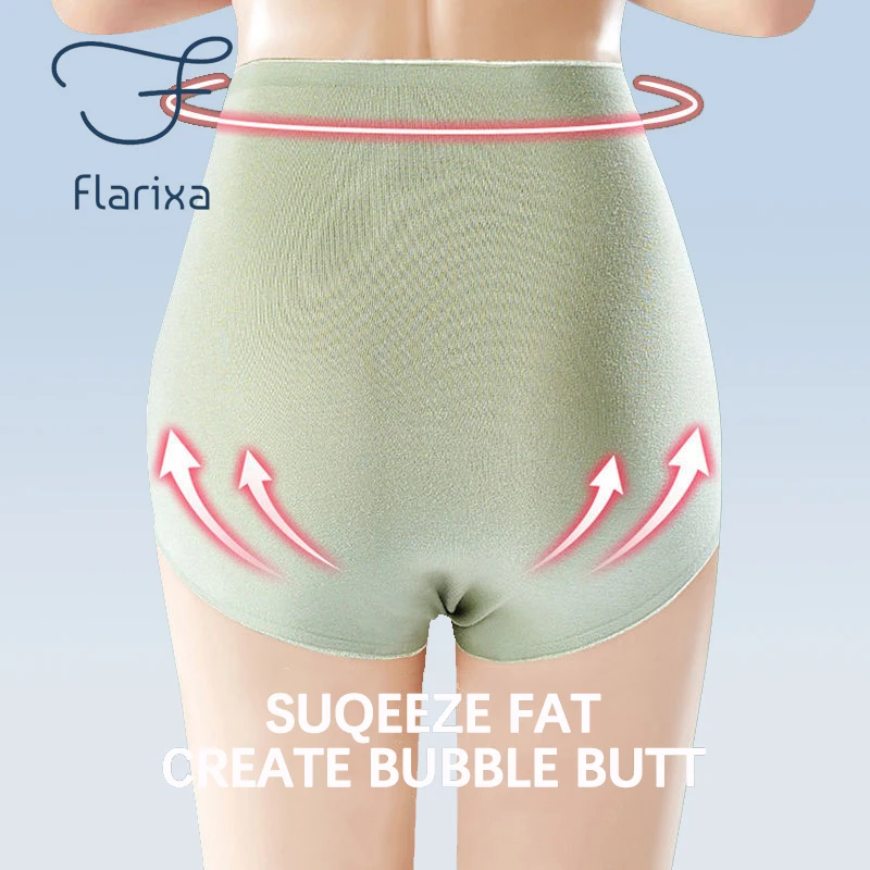 Flarixa Seamless Women High Waist Cotton Panties Cross Tummy Control Underwear Girls Briefs Breathable Solid Color Underpants