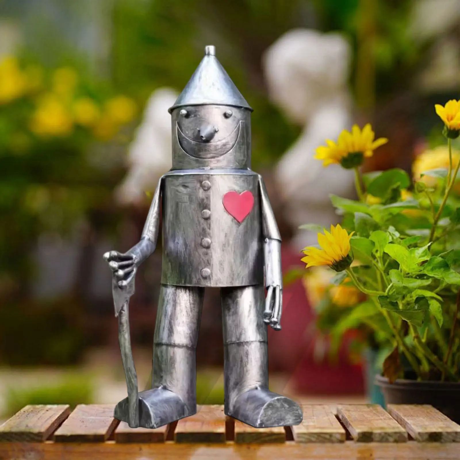 Unique Weatherproof Tin Man Garden Statue Decor Metal Soldier Outdoor Ornament for Home Restaurant Balcony Patio Decoration Gift