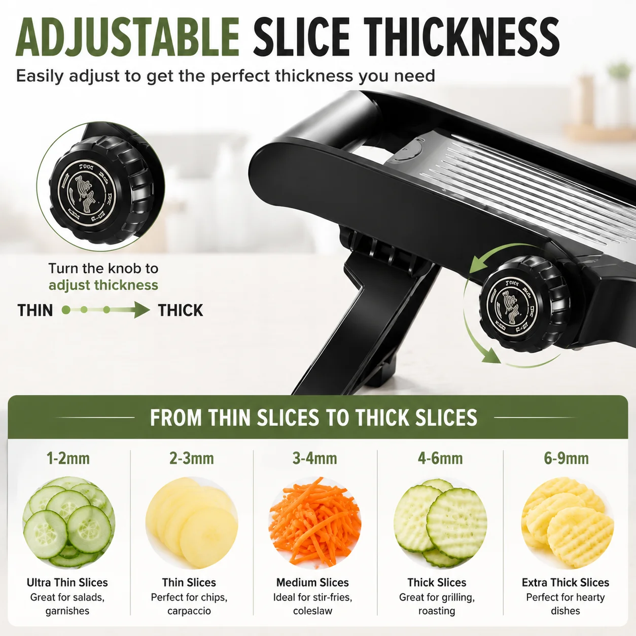 Multi-purpose Mandoline Food Slicer, Adjustable Thickness Vegetable Cutter, Wave & Julienne & Slice, Stainless Steel Blade with Hand Protector, Kitchen Gadget