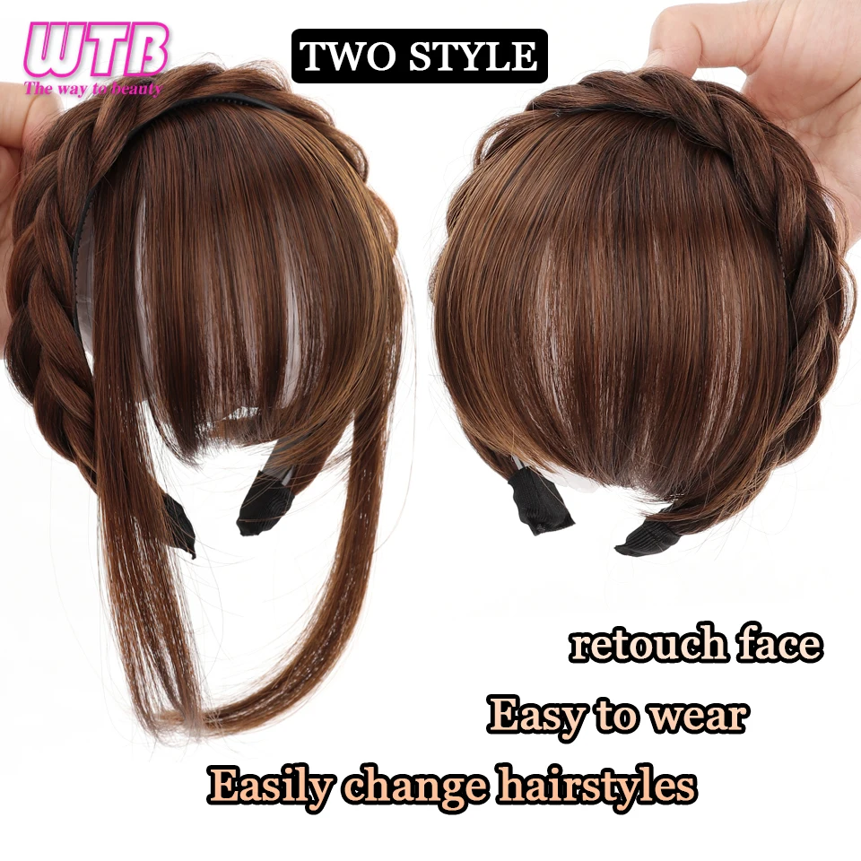 WTB Braid Headband Bangs Synthetic Bangs Hair Extension Fake Fringe Natural Hair Clip on Hairpieces for Women Invisible Natural