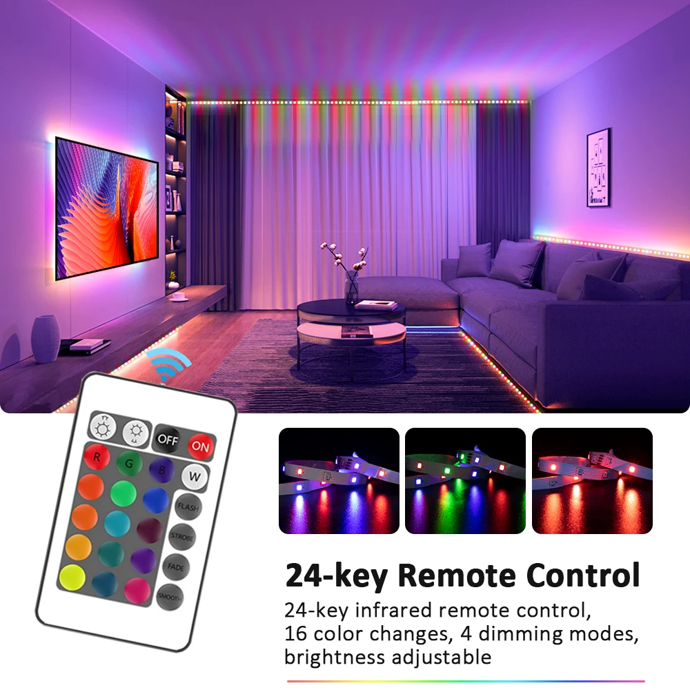 RGB LED Strip,APP+Remote Control, Music Sync ,54Leds Per Meter, RGB Lights Flexible LED Lamp Tape Ribbon RGB TV Desktop Screen