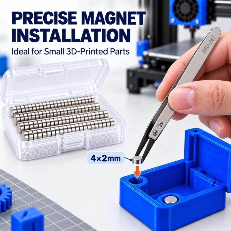 3D Printing Tools Kit 4x2mm Neodymium Magnets with Non-Magnetic Precision Tweezers Storage Box for 3D Printing Miniatures Models