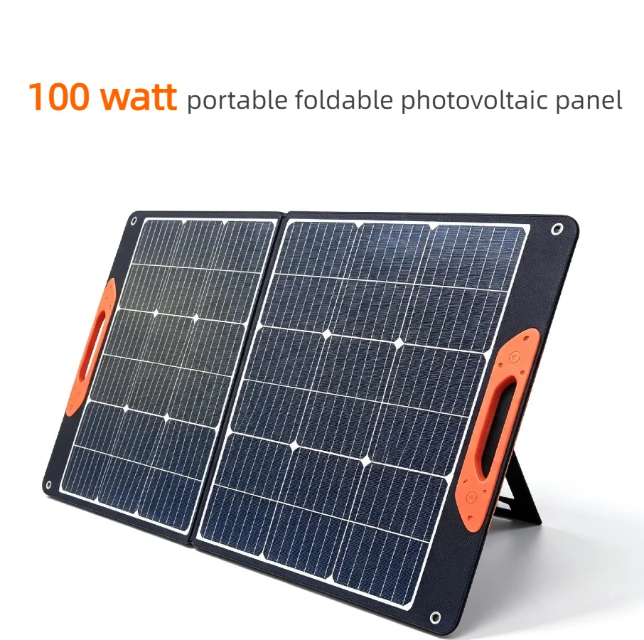 Image of 100W faltbares monokristallines Solarpanel, effizientes und tragbares Solarladegerät mit 2 USB-Anschlüssen für Outdoor-Solarwechselrichter, geeignet für Kraftwerke, Camping und Wandern.