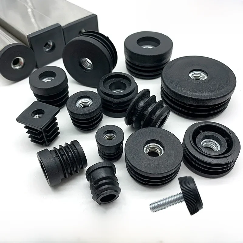 Bouchons de tuyaux ronds noirs en plastique M6 M8, 1/4/10 pièces, vis réglable, coussinet de pied, couvre-pieds de meubles, embouts 16 19 20 22 25 30 38 50mm