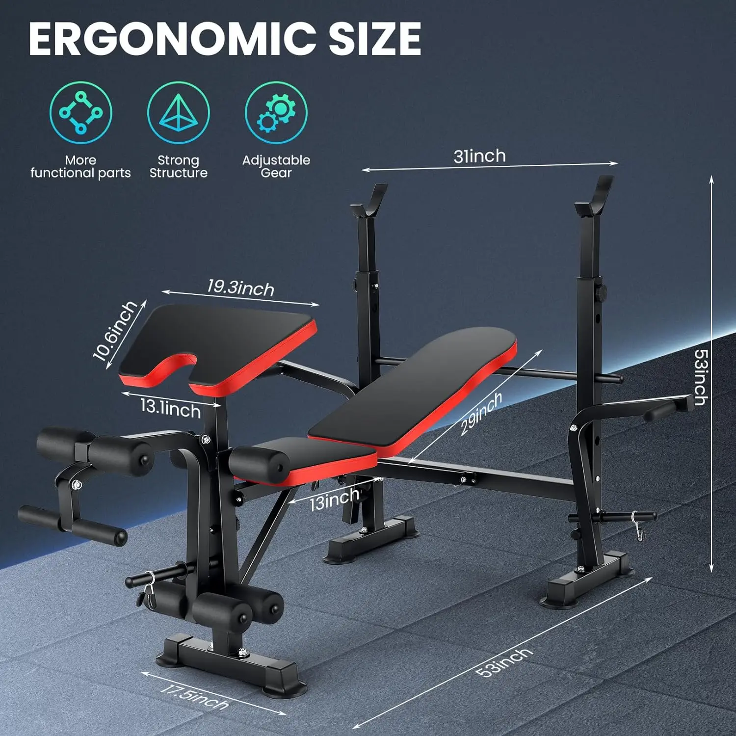 Set da banco 6 in 1 660lbs con Squat Rack, Set da panca con supporto per bilanciere, allenamento per l'allenamento della forza inclinato regolabile